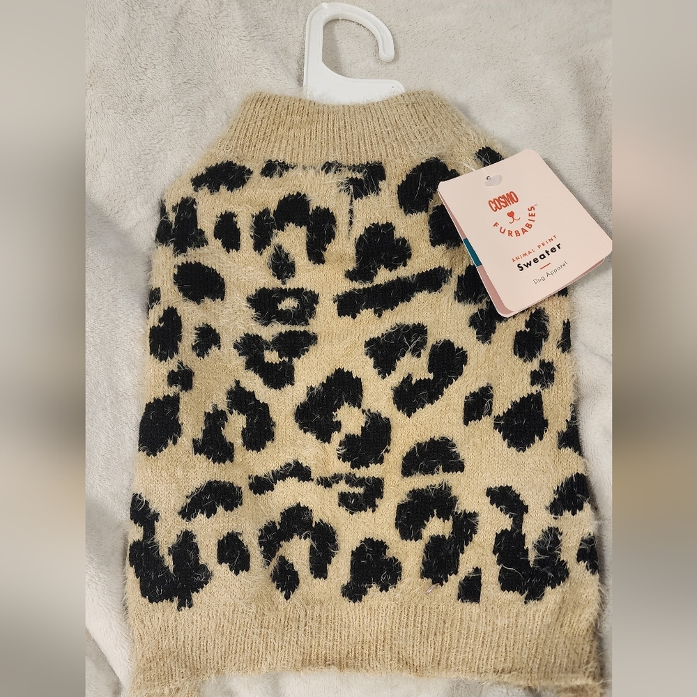 Leopard print fuzzy dog sweater medium size
